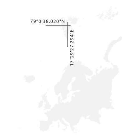Mapa kontinentu s vyznačením souřadnic expedice