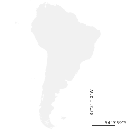 Mapa kontinentu s vyznačením souřadnic expedice